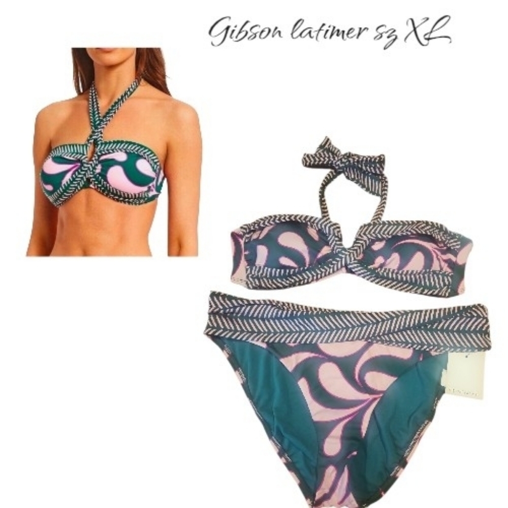 NWT Gibson Latimer Pink and Teal Bikini Set sz XL